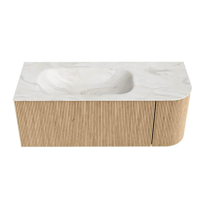 MONDIAZ KURVE-DLUX 115cm Meuble salle de bain avec module 25 D - couleur Oak - 1 tiroir - 1 porte - vasque BIG SMALL gauche - sans trou de robinet - couleur Ostra