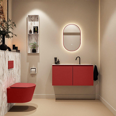 MONDIAZ TURE-DLUX Meuble toilette - 100cm - Fire - EDEN - vasque Glace - position centrale - 1 trou de robinet