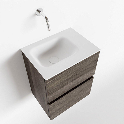 MONDIAZ ADA Toiletmeubel 40x30x50cm met 0 kraangaten 2 lades dark brown mat Wastafel Lex rechts Solid Surface Wit