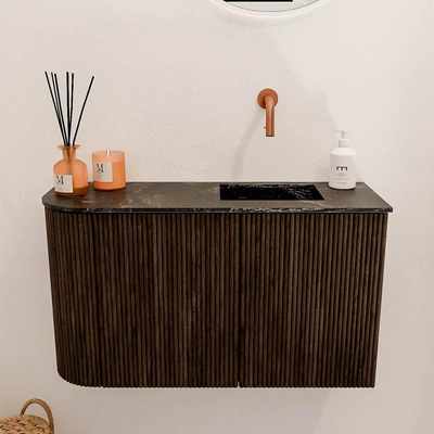 Mondiaz JOYA-DLUX 71.6cm toiletmeubel - ronding links kleur Walnut - Wastafel FAYE positie Rechts Zonder kraangat kleur Lava.