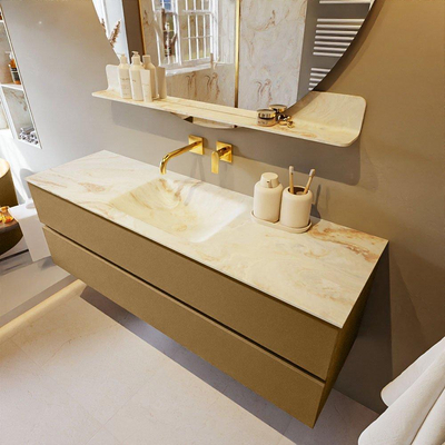 Mondiaz VICA-DLUX ensemble de meuble de salle de bain - 150cm - meuble sous-vasque oro - 2 tiroirs - lavabo encastré cloud milieu - sans trous de robinet - version haute de 60cm - frape