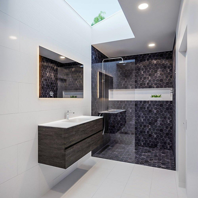 MONDIAZ VICA Ensemble de meuble salle de bain - 120cm - 2 tiroirs - lavabo Cloud au centre - 1 trou de robinet - solid surface marron foncé