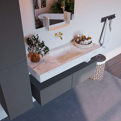 Mondiaz ALAN-DLUX Ensemble de meuble - 120cm - meuble Plata mat - 2 tiroirs - Lavabo Cloud Opalo suspendu - vasque Centre - 0 trous de robinet