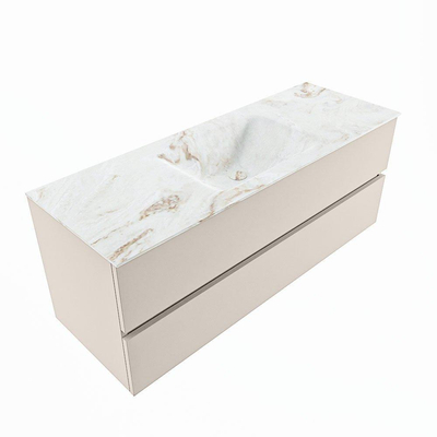 MONDIAZ VICA-DLUX Ensemble meuble de salle de bains - 130cm - sous-meuble linen - 2 tiroirs - vasque encastrée cloud centrale - sans trous de robinet - version haute 60cm - frape