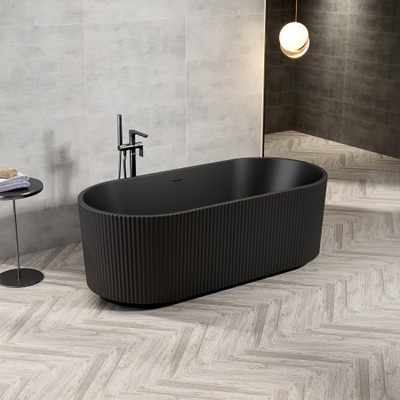 Zeza Nuo Vrijstaand Bad - 170x80x58cm - ribbel - met afvoer - mat zwart OUTLETSTORE
