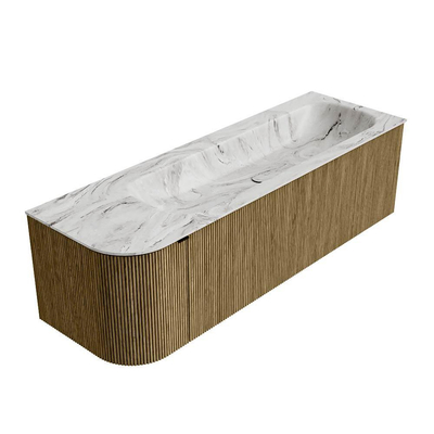Mondiaz KURVE-DLUX Badkamermeubelset - 145x46x40cm - 1 lade - 1 deur - wastafel solid surface - rechts - zonder kraangat - Dusk