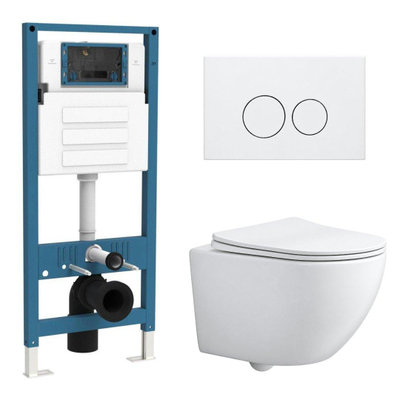QeramiQ Dely Swirl Compact Ensemble WC - réservoir encastré QeramiQ flush - abattant slim - plaque de commande métallique blanc mat - boutons ronds - blanc mat