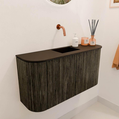 Mondiaz JOYA 83.2cm toiletmeubel - ronding links en rechts kleur Shadow - Wastafel FAYE positie Midden Zonder kraangat kleur Urban.