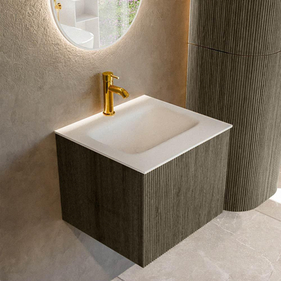 Mondiaz KURVE Badkamermeubelset - 50x46x40cm - 1 lade - wastafel solid surface - midden - 1 kraangat - Shadow