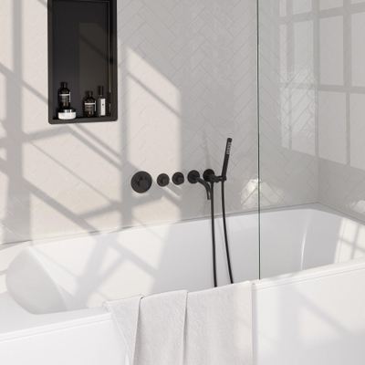 BRAUER Stripe Thermostatische Badkraan - SET 01 - inbouw - uitloop - staaf handdouche - doucheslang - wandaansluitbocht - mat zwart