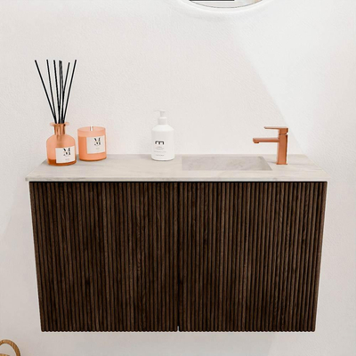 Mondiaz JOYA-DLUX 70cm meuble de salle de bains - couleur Walnut - Vasque FAYE position Droite 1 trou de robinet couleur Ostra.