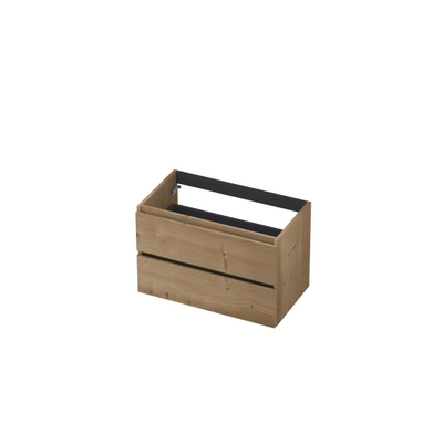INK Wastafelonderkast - 80x45x52cm - 2 lades - greeploos - met houten keerlijst - MDF - Ash grey