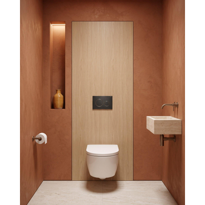 QeramiQ Dely Swirl Toiletset - 36.3x51.7cm - Geberit UP720 Duofix Sigma inbouwreservoir - 35mm zitting - bedieningsplaat mat zwart - ronde knoppen - glans wit