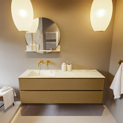 Mondiaz VICA-DLUX ensemble de meuble de salle de bain - 150cm - meuble sous-vasque oro - 2 tiroirs - lavabo encastré cloud gauche - sans trous de robinet - version haute de 60cm - frape