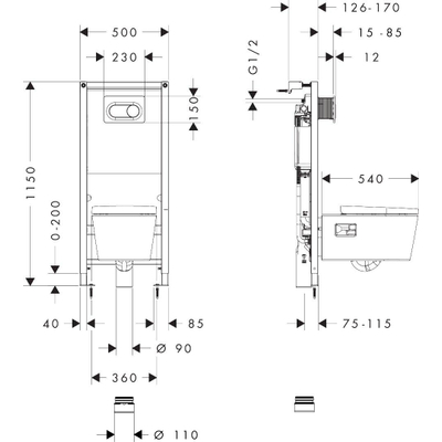 Hansgrohe EluPura Original S Toiletset - toilet - toiletzitting - inbouwreservoir - drukplaat - wit