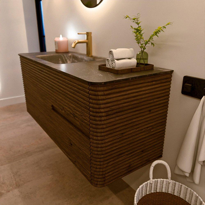 Mondiaz CIRO-DLUX Badkamermeubelset - 120x45x50cm - Solid surface wastafel Lava - 1 wasbak Links - 1 kraangat - 2 lades - Dusk