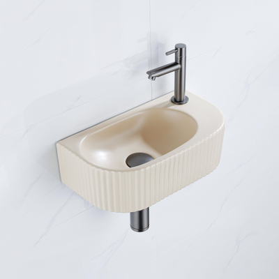 Fugaflow Efficiente Pietra Ensemble lave-mains - 40x21.5x12cm - droit - rainuré - semi-circulaire - 1 trou de robinet - céramique - robinet de lave-mains gunmetal - bonde - siphon abaissé - beige
