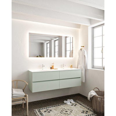 MONDIAZ VICA Ensemble de meuble salle de bain - 150cm - 4 tiroirs - lavabo Moon double - 2 trous de robinet - solid surface gris