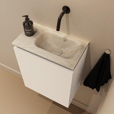 MONDIAZ TURE-DLUX Meuble toilette - 40cm - Talc - EDEN - vasque Ostra - position droite - sans trou de robinet