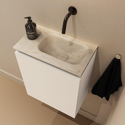 MONDIAZ TURE-DLUX meuble WC 40 cm Talc. EDEN lavabo Ostra position droite. Sans trou de robinet.