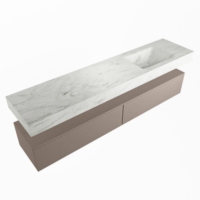 Mondiaz ALAN-DLUX Ensemble de meuble - 200cm - meuble Smoke mat - 2 tiroirs - Lavabo Cloud Opalo suspendu - vasque Droite - 1 trou de robinet