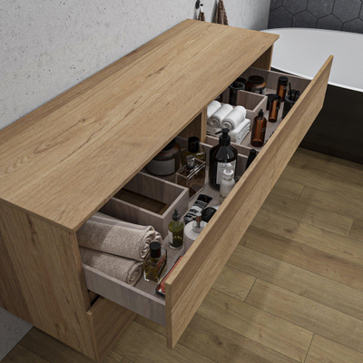 Adema Chaci Meuble de Salle de Bain - 140cm - 4 tiroirs - sans poignée - cannelle