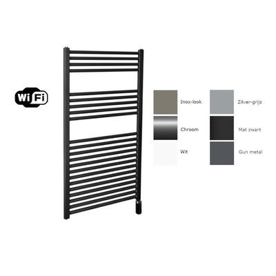 Sanicare electrische design radiator 111,8 x 60 cm. mat zwart met WiFi thermostaat chroom