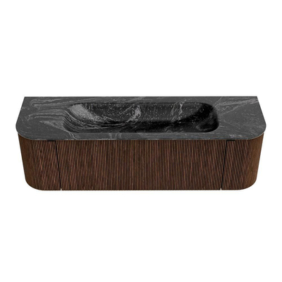 MONDIAZ KURVE-DLUX meuble de salle de bains 150 cm avec module 25 Len R couleur Noyer avec 1 tiroir et 2 portes. Lavabo BIG MEDIUM central 1 trou de robinet couleur Lava.