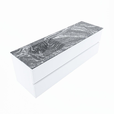 MONDIAZ VICA-DLUX Badkamermeubelset - 150cm - onderkast talc - 2 lades - inbouw wastafel cloud links - zonder kraangaten - spiegel model spot - XL versie 60cm hoog - lava