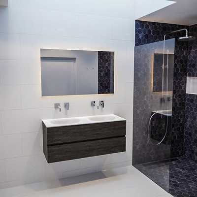 MONDIAZ VICA Ensemble de meuble salle de bain - 120cm - 2 tiroirs - lavabo Moon double - 0 trous de robinet - solid surface marron foncé