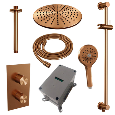 BRAUER Copper Carving inbouw regendoucheset – Ø30 cm hoofddouche – 30 cm plafondbuis – ronde handdouche – 2 functies