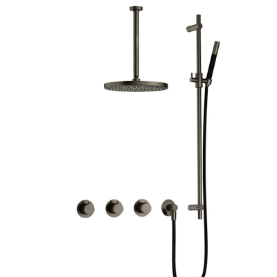 Hotbath Cobber IBS70 Regendoucheset - inbouw - 30cm plafondarm - 30cm ronde hoofddouche - staafhanddouche - glijstang - mat/glans verouderd ijzer (zwart)