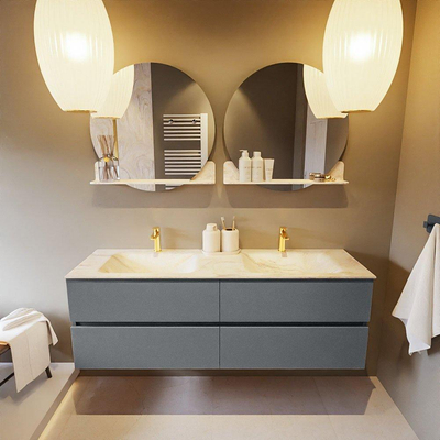 Mondiaz VICA-DLUX ensemble de meuble de salle de bain - 150cm - meuble sous-vasque plata - 4 tiroirs - lavabo encastré cloud double - 2 trous de robinet - miroir modèle spot - version XL 60cm de haut - ostra