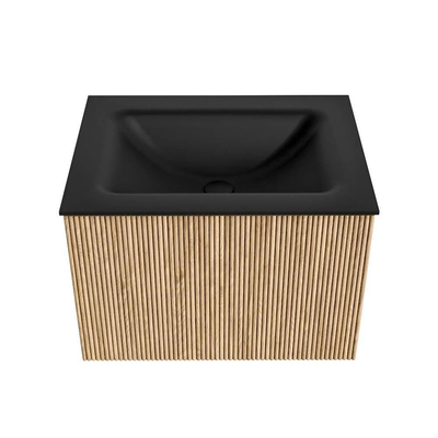 MONDIAZ KURVE 60cm badmeubel kleur Oak met 1 lade. Wastafel CLOUD midden 1 kraangat Urban.