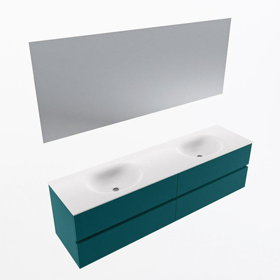 Mondiaz Vica ensemble de meuble de salle de bain - 180cm - meuble sous-vasque smag - 4 tiroirs - lavabo moon double - 2 trous de robinet - couleur talc - miroir LED - version XL 60cm de haut