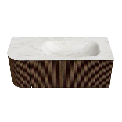 MONDIAZ KURVE-DLUX meuble de salle de bains 115 cm avec module 25 L couleur Walnut avec 1 tiroir et 1 porte. Lavabo BIG SMALL droit 1 trou de robinet couleur Ostra.