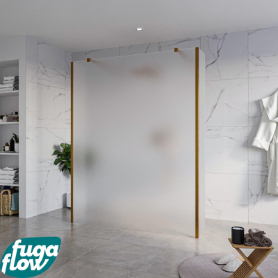 FugaFlow Eccelente Vetro Vrijstaande inloopdouche badkamer - 160x200cm - Glas mat - antikalk - 8mm veiligheidsglas - 2 zijwanden 30cm - met wandarmen en hoekprofielen - Koper geborsteld -