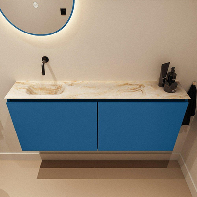 MONDIAZ TURE-DLUX Meuble toilette - 120cm - Jeans - EDEN - vasque Frappe - position gauche - sans trou de robinet