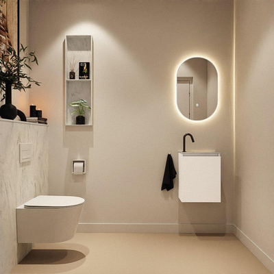 MONDIAZ TURE-DLUX Meuble toilette - 40cm - Talc - EDEN - vasque Opalo - position droite - 1 trou de robinet