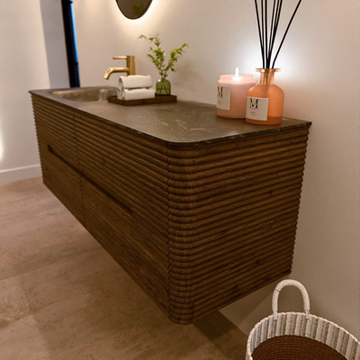 Mondiaz CIRO-DLUX Meuble de salle de bains - 140x45x50cm - Plan vasque solid surface Lava - 1 lavabo à gauche - 1 trou de robinet - 4 tiroirs - Dusk