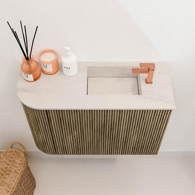 Mondiaz JOYA-DLUX 61.6cm toiletmeubel - ronding links kleur Dusk - Wastafel FAYE positie Rechts 1 kraangat kleur Meli.