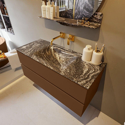 Mondiaz VICA-DLUX Ensemble de meuble de salle de bain - 110cm - meuble sous-vasque reposant - 2 tiroirs - lavabo encastrée cloud milieu - sans trous de robinet - version haute de 60cm - lave