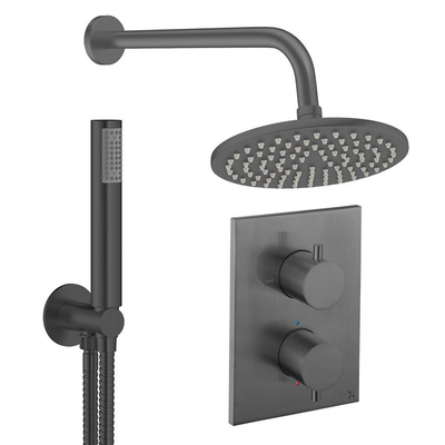 Crosswater MPRO Regendoucheset inbouw - 2 hendels - 20cm douchekop - handdouche - wandarm - slate gunmetal (antraciet)