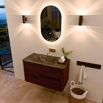 Mondiaz CIRO-DLUX Badkamermeubelset - 90x45x50cm - Solid surface wastafel Lava - 1 wasbak Midden - zonder kraangaten - 2 lades - Ruby