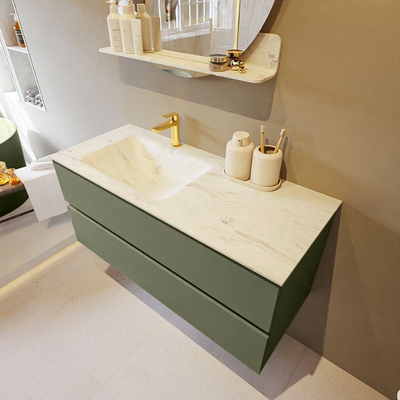 Mondiaz VICA-DLUX ensemble de meuble de salle de bain - 110cm - meuble sous-vasque armée - 2 tiroirs - lavabo encastré nuage gauche - 1 trou de robinet - version haute de 60cm - opalo