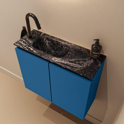 MONDIAZ TURE-DLUX Meuble toilette - 60cm - Jeans - EDEN - vasque Lava - position gauche - 1 trou de robinet