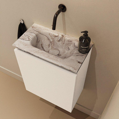 MONDIAZ TURE-DLUX Meuble toilette - 40cm - Talc - EDEN - vasque Glace - position centrale - sans trou de robinet