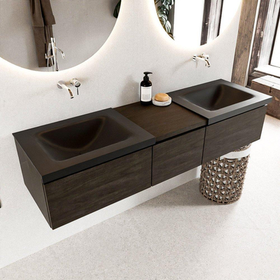 MONDIAZ BUKLA 160cm ensemble de meuble avec module 40 couleur Marron foncé avec 3 tiroirs. Lavabo CLOUD double 0 trou de robinet couleur Urban.