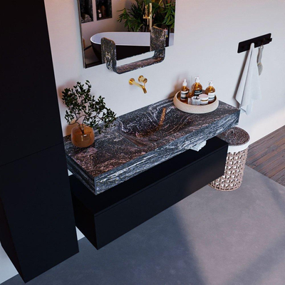 Mondiaz ALAN-DLUX Ensemble de meuble - 120cm - meuble Urban mat - 1 tiroir - Lavabo Cloud Lava suspendu - vasque Centre - 0 trous de robinet