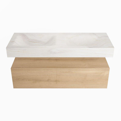 MONDIAZ ALAN - DLUX Badkamermeubelset - 120cm - onderkast - Washed Oak - 1 lade - vrijhangende wastafel - 2 wasbakken - 0 kraangaten - Ostra